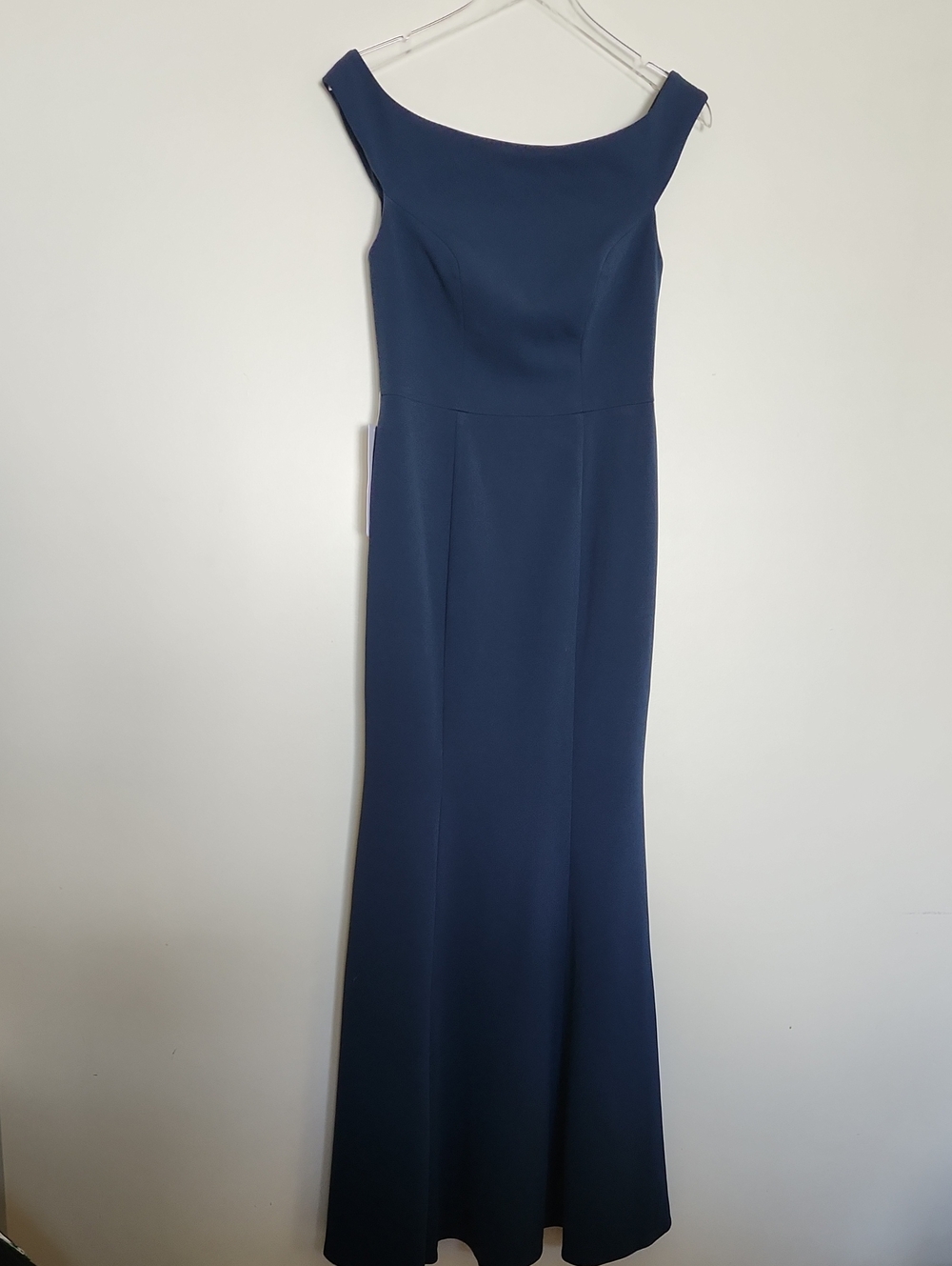Azazie Nicolina Dark Navy Stretch Crep Off-Shoulder Maxi Dress Size 6 Weddings